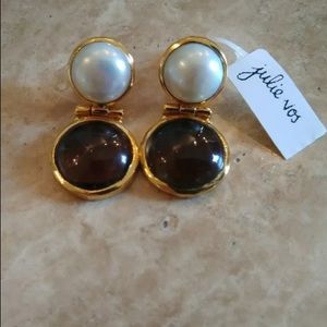 NEW Julie Vos pearl Smokey topaz Statement Earring